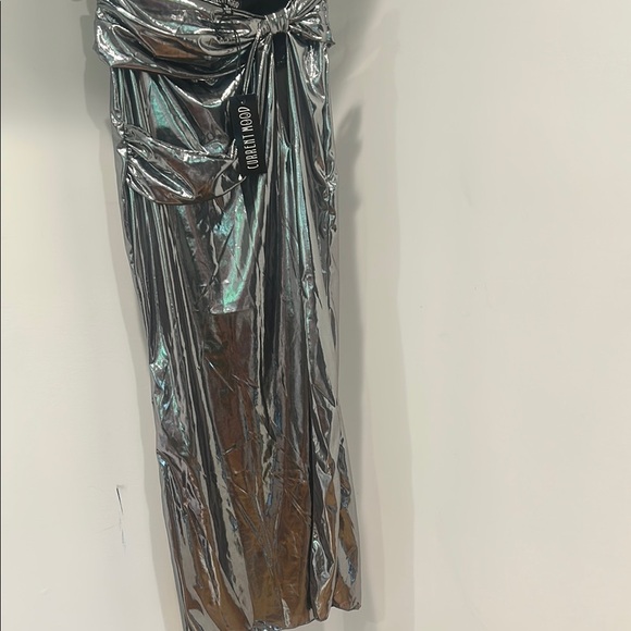 Current Mood Silver Maxi Pencil Skirt with Ruched Slit - Picture 5 of 8